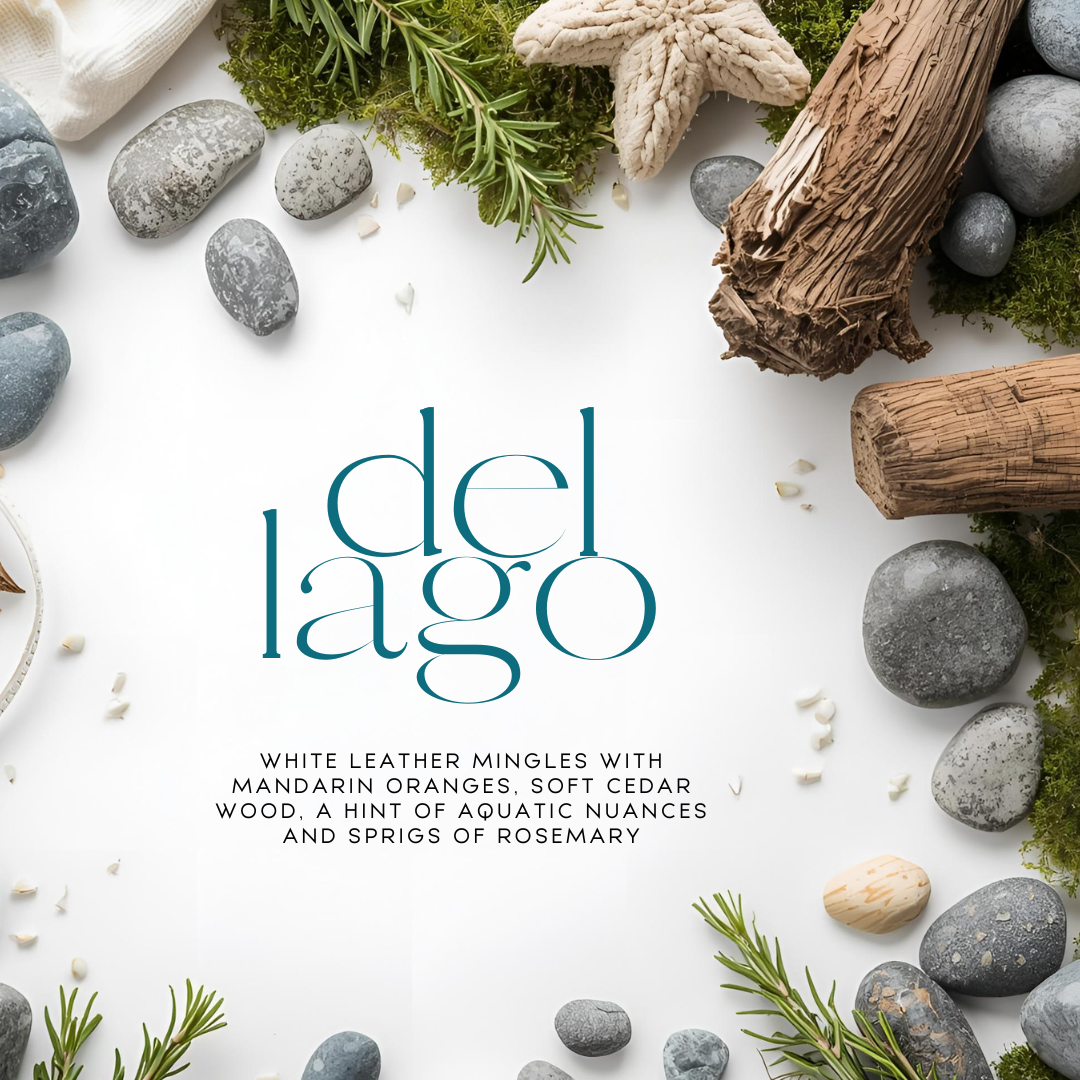 Del Lago (8.5 oz Single Wick) - Notes: White Leather, Cedarwood, Rosemary, Cardamom & Amber