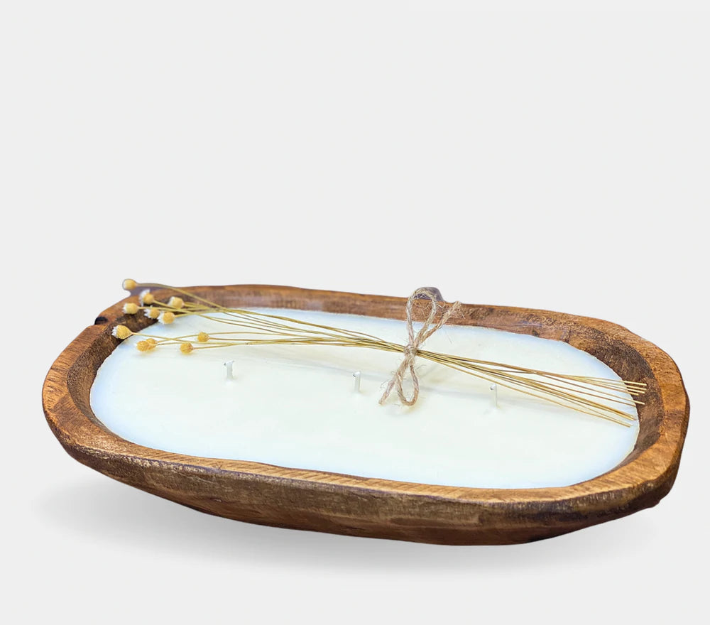 3-Wick Wooden Dough Bowl Candle (Brown)