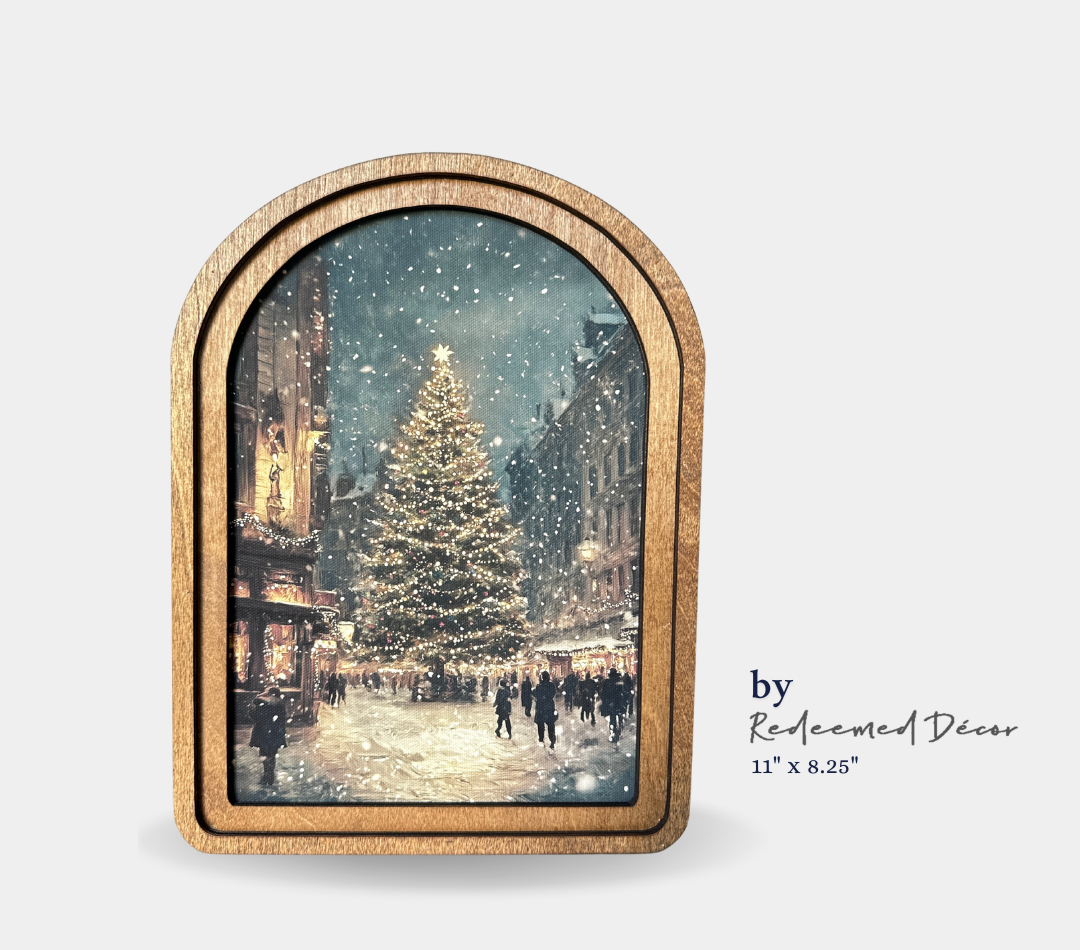 Main Street Xmas Tree Framed Art Redeemed Decor