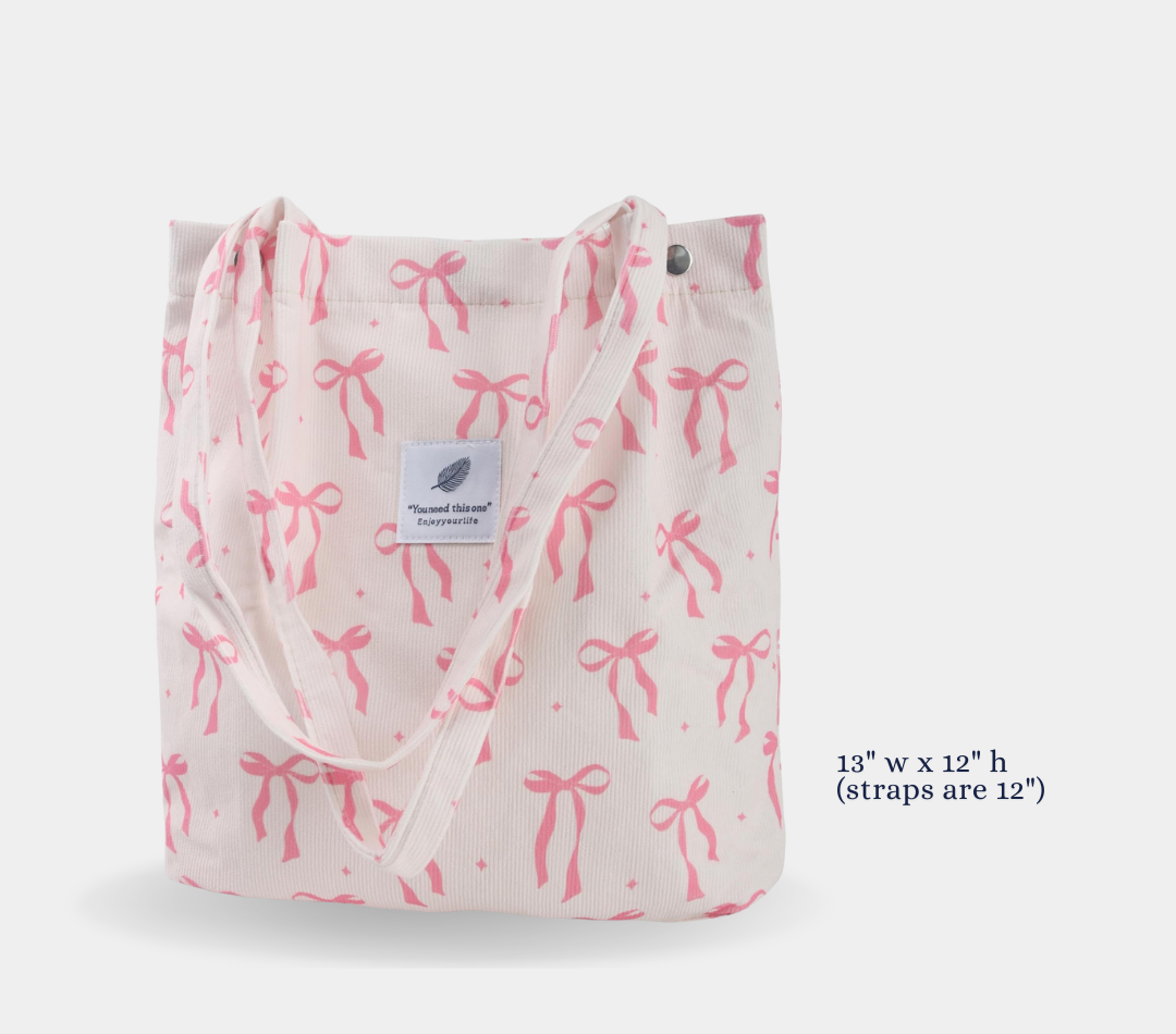 Pink Bows Corduroy Tote Bag