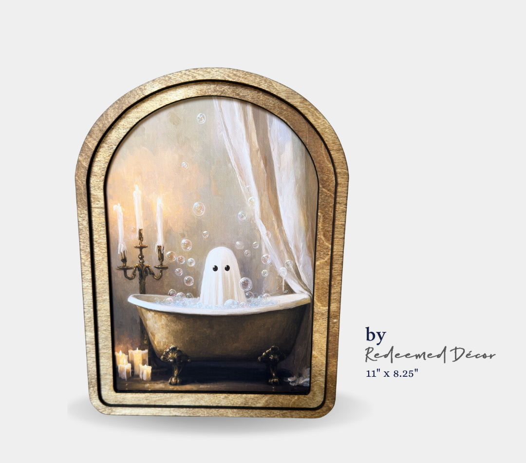 Ghost in Bathtub Framed Art by Redeemed Decor