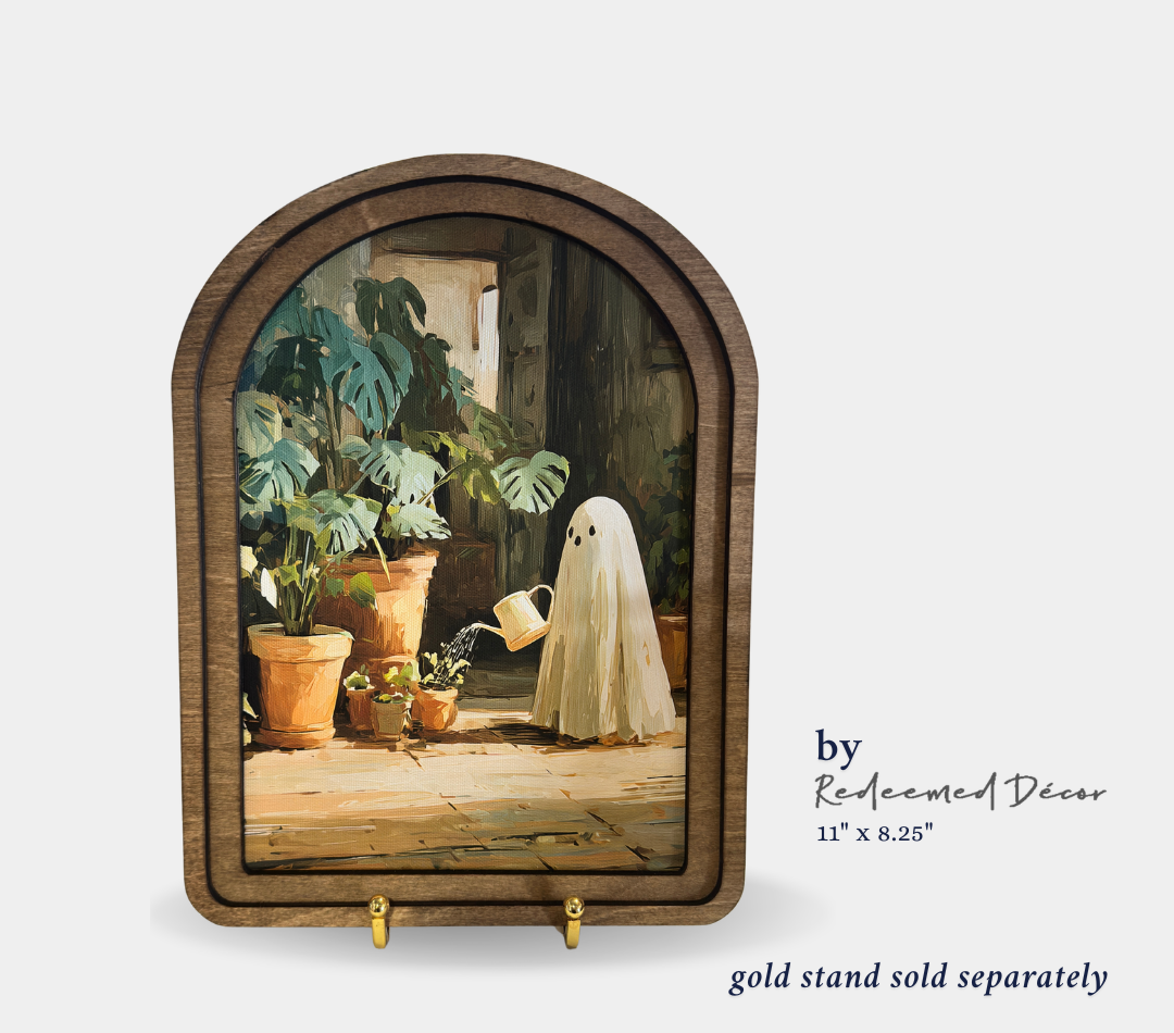 Ghost Watering Plants Framed Art by Redeemed Decor