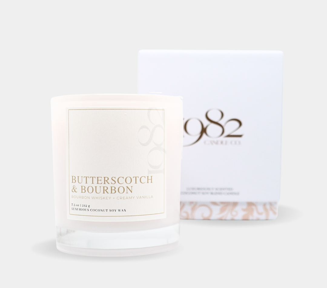 Butterscotch + Bourbon (7.5oz Single Wick) - Notes: Butterscotch, Bourbon Whiskey, Creamy Vanilla