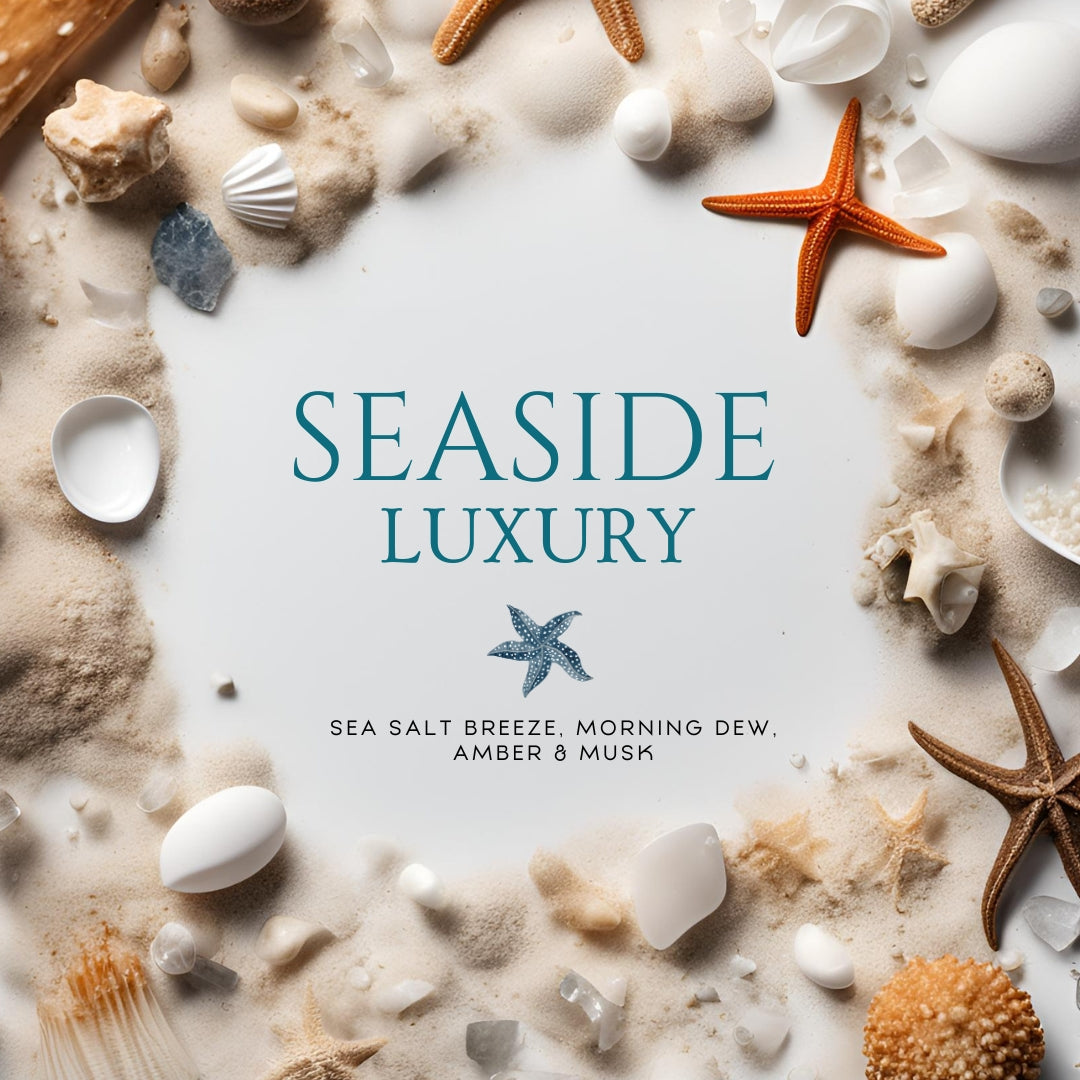 Seaside Luxury (15oz Double Wick) - Notes: Sea Salt Breeze, Morning Dew, Amber & Musk