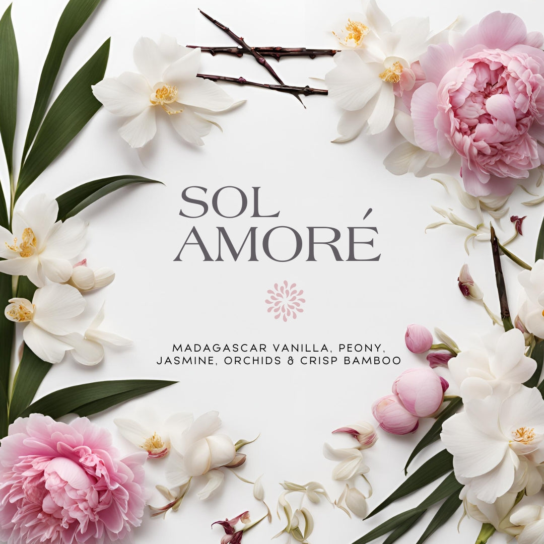 Sol Amore (15oz Double Wick) - Notes: Peonies, Madagascar Vanilla, Orchids, White Woods & Bamboo