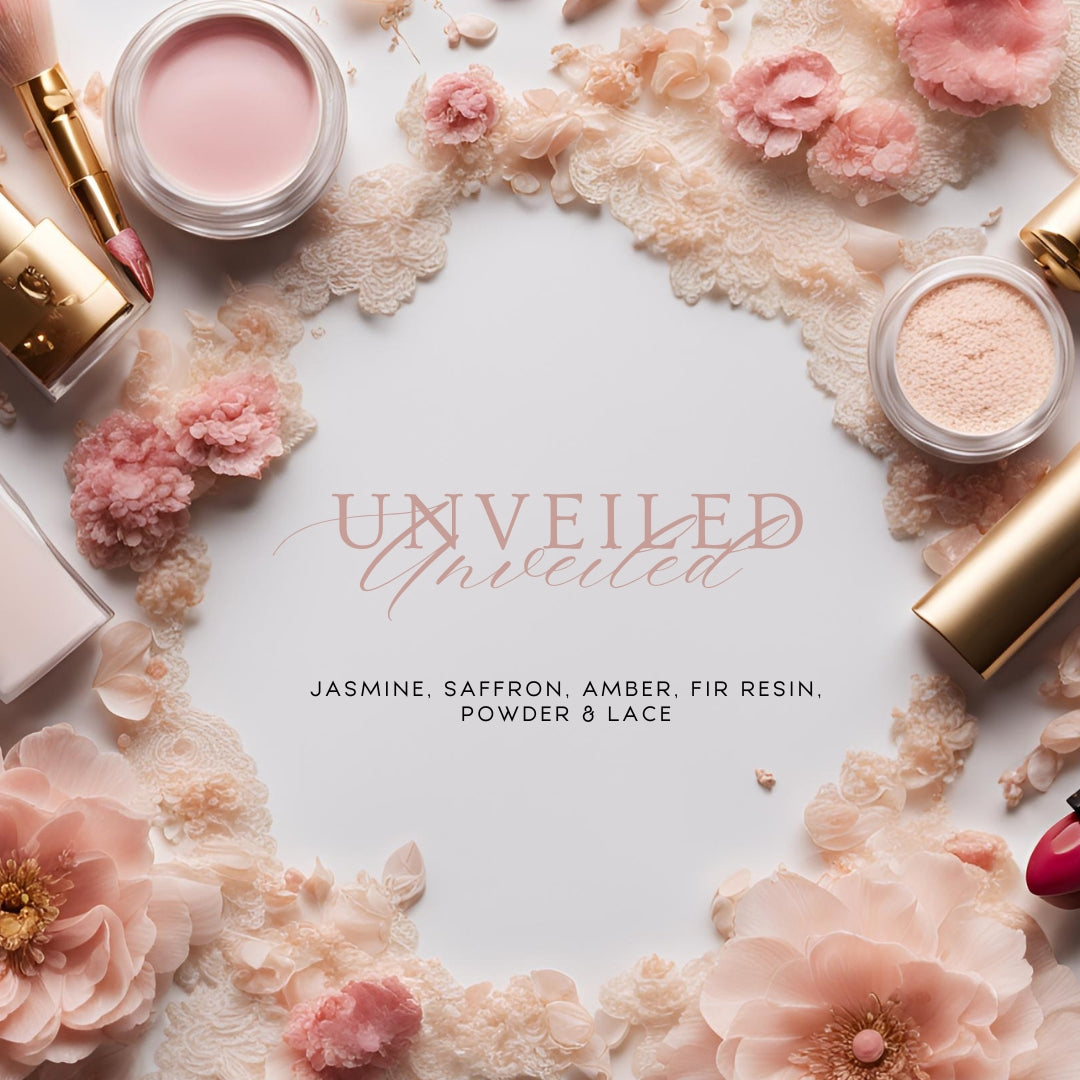 Unveiled (15oz Double Wick) - Notes: Jasmine, Saffron, Amber, Powder & Lace
