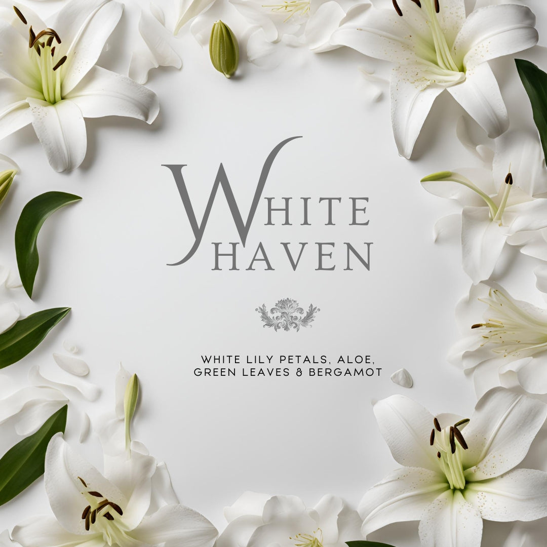 White Haven (15oz Double Wick) - Notes: White Lily Petals, Aloe, Green Leaves & Bergamot