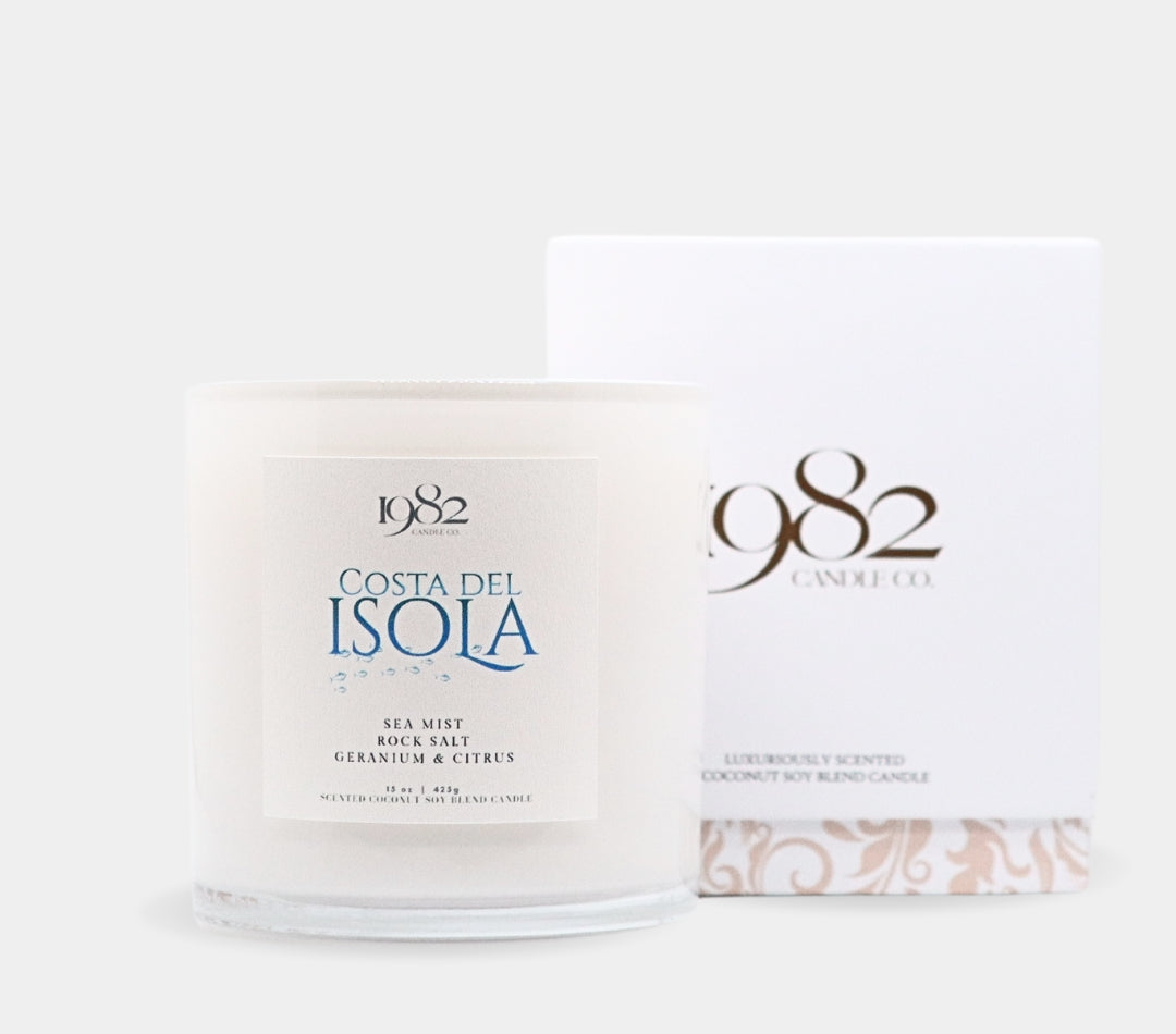 Costa Del Isola (15oz Double Wick) - Notes: Sea Mist, Rock Salt, Lily of the Valley, Geranium & Citrus