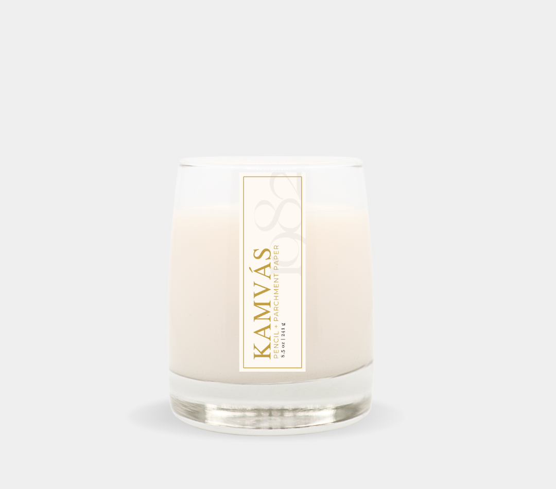 Kamvas (8.5 oz Single Wick) - Notes: Pencil, Parchment Paper, Leather, Peony & Musk