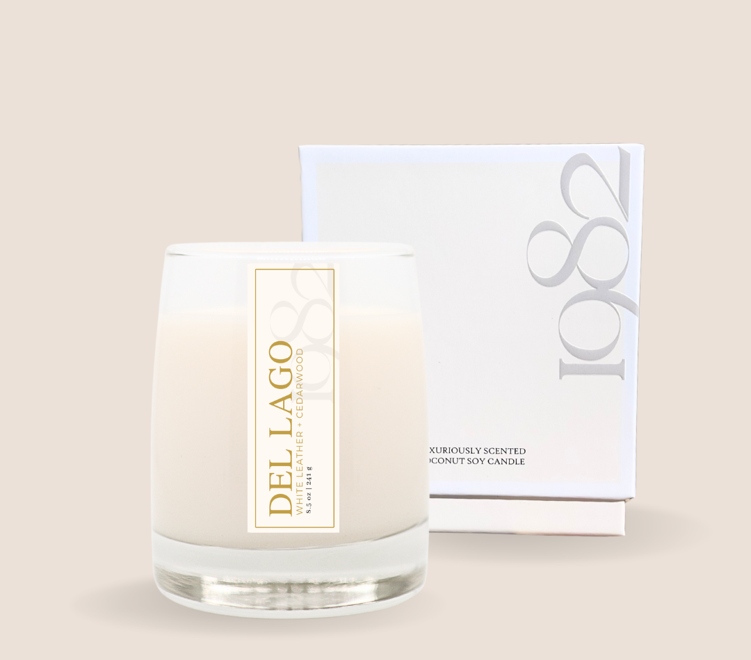 Del Lago (8.5 oz Single Wick) - Notes: White Leather, Cedarwood, Rosemary, Cardamom & Amber