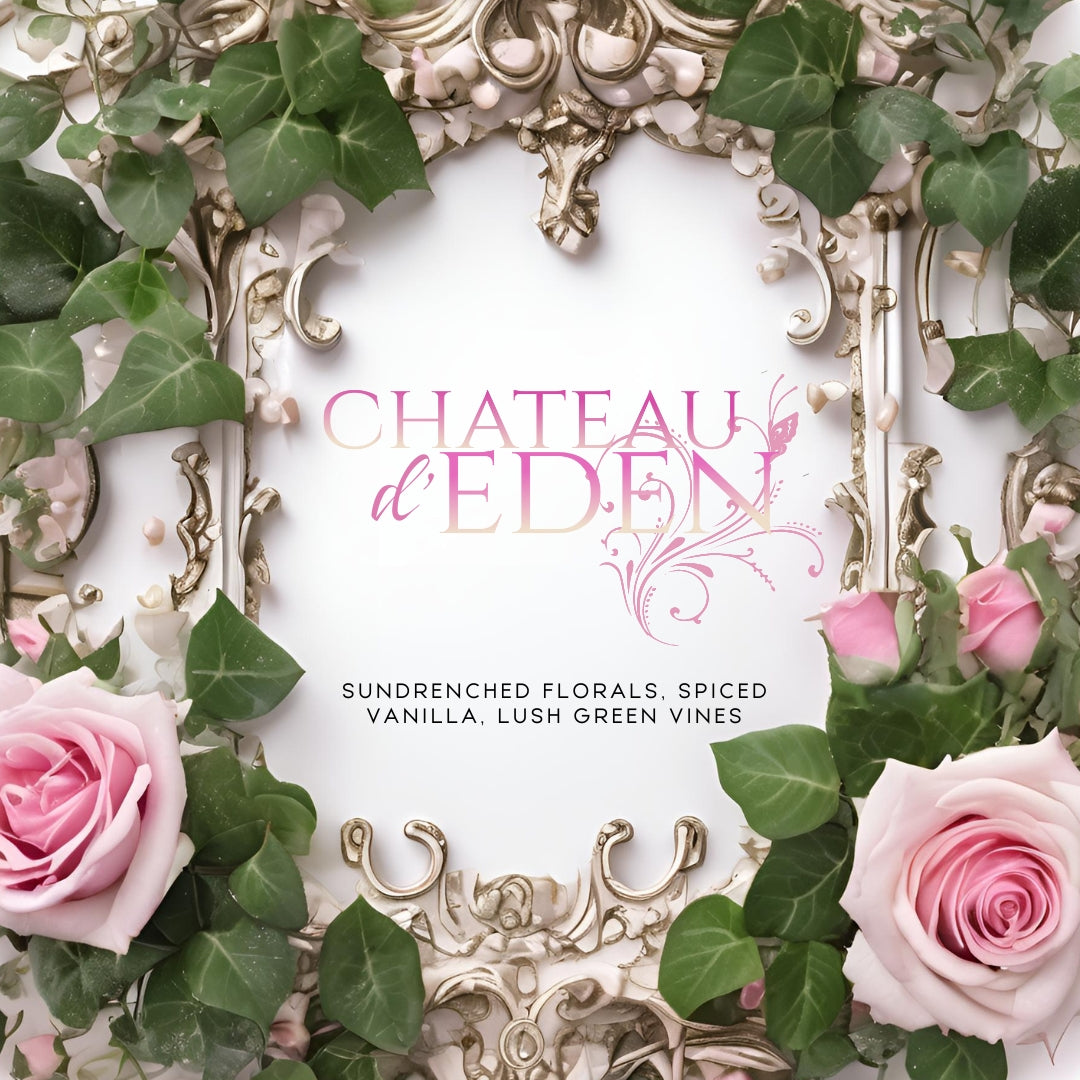 Chateau d'Eden (8.5 oz Single Wick) - Notes: Sun-drenched Florals, Lush Green Vines, Spiced Vanilla